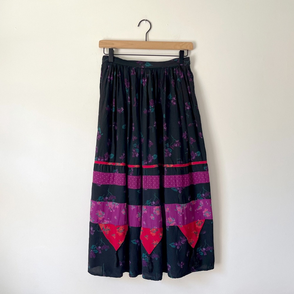 Vintage Carol Little Silk Floral Whimsigoth Midi Skirt Small‎ Boho Folk 90s